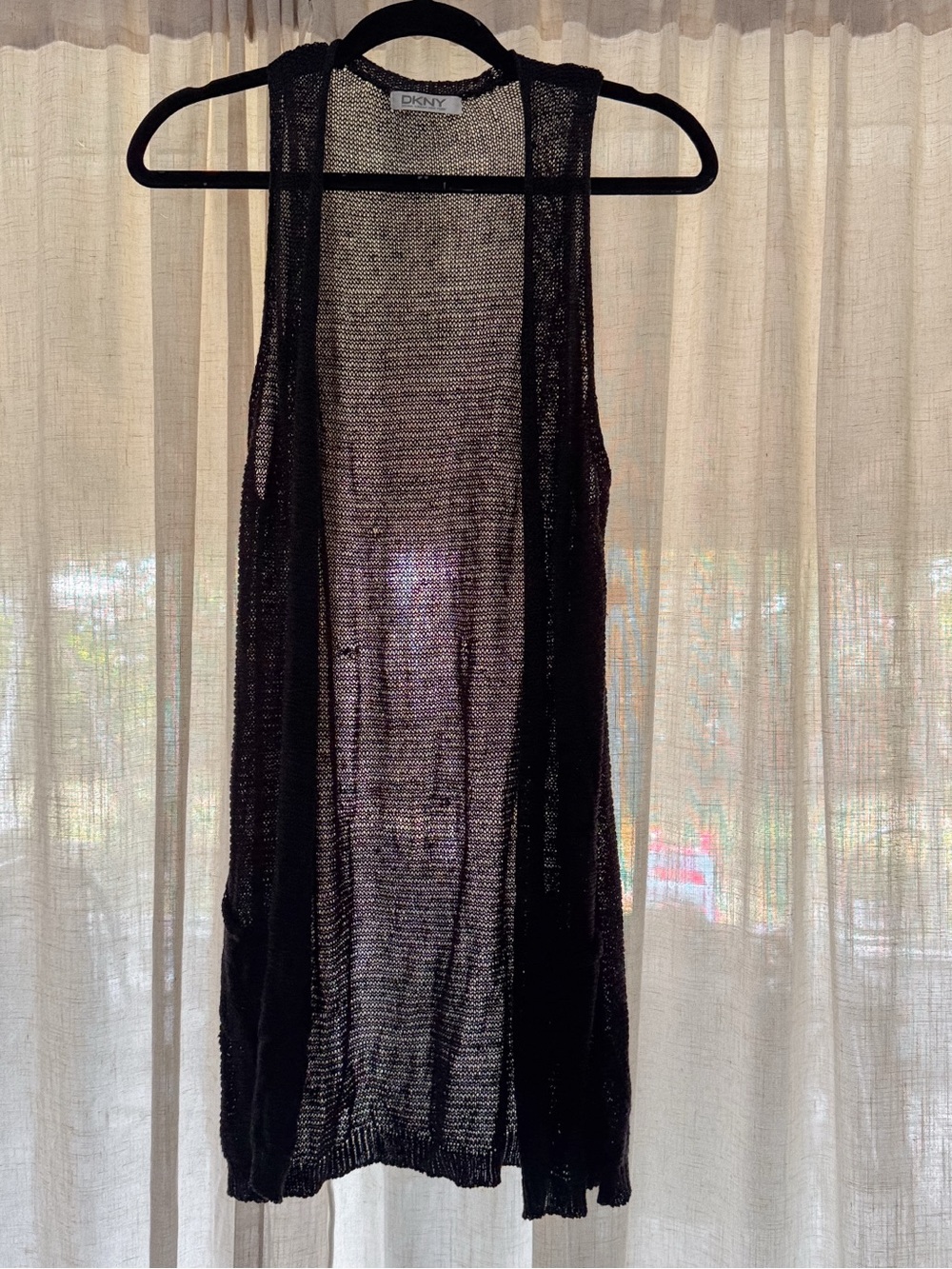 DKNY Black Open Weave Sleeveless Layering Cardigan